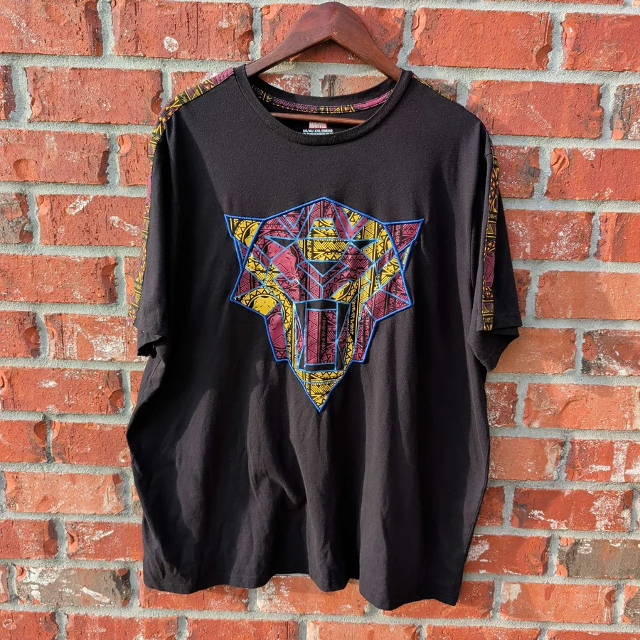 Marvel Black Panther Graphic Tee Mens XXL Black Tribal Print Shoulders