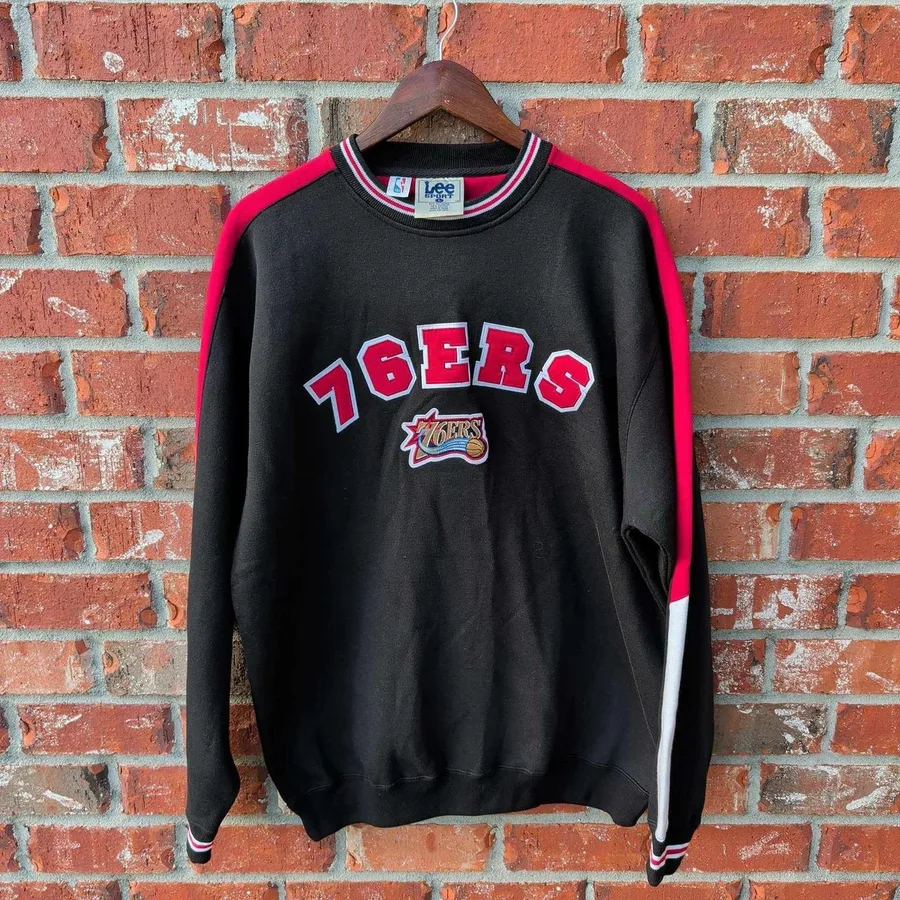 Lee Sport Philadelphia 76ers Sweatshirt Mens Large Black Vintage NBA Crewneck