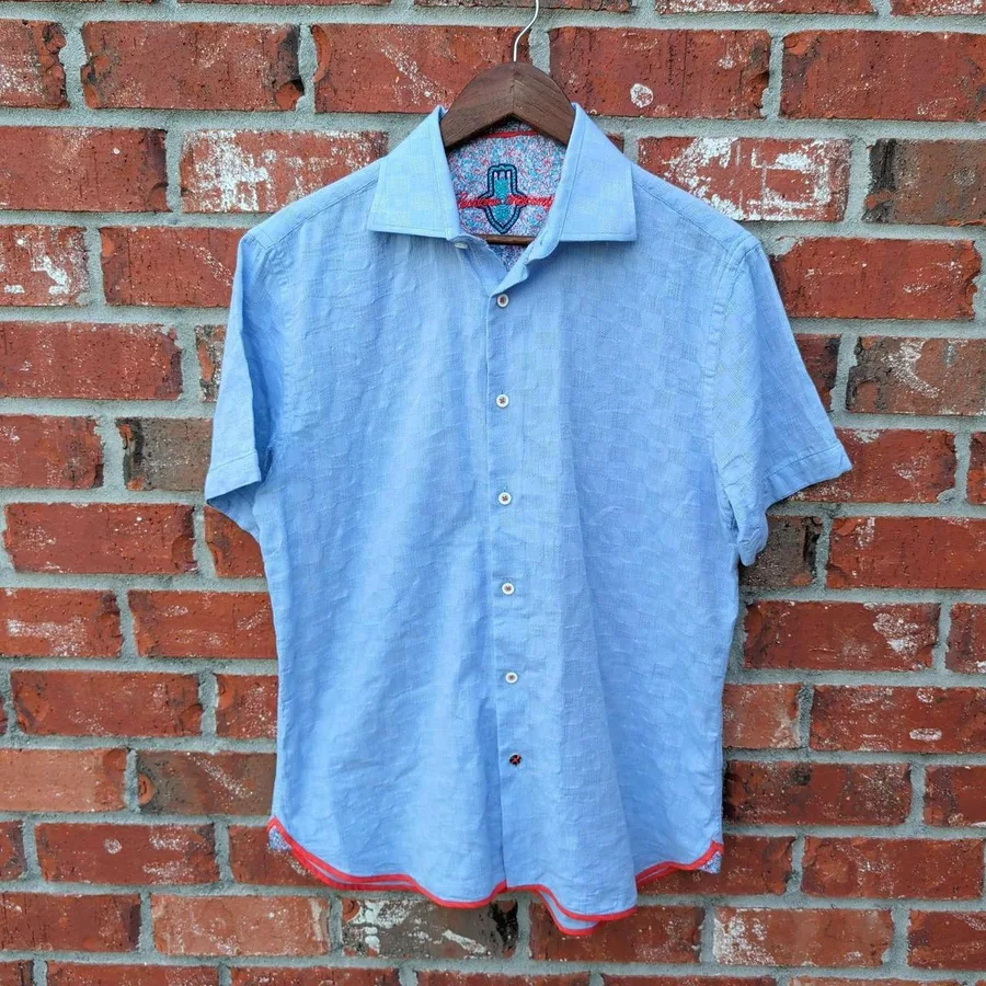 Luchiano Visconti Shirt Mens Medium Blue Short Sleeve Button Down