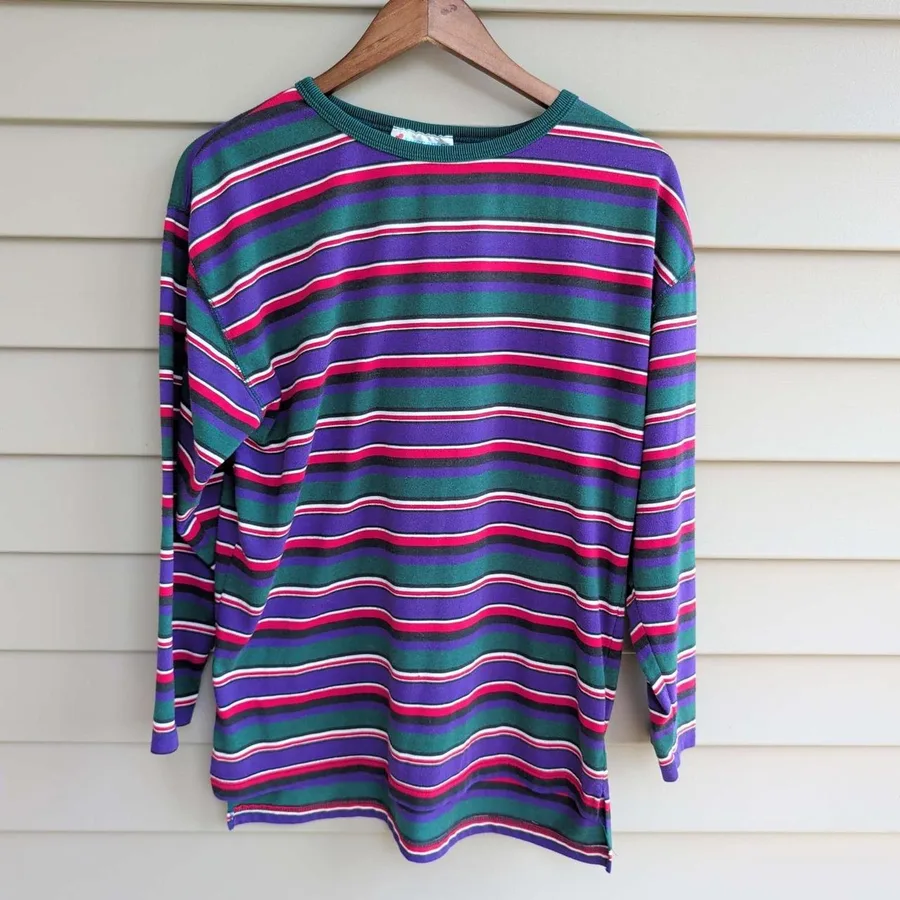 Currants Long Sleeve Striped Shirt Womens Medium Multicolor 90s Vintage Crewneck