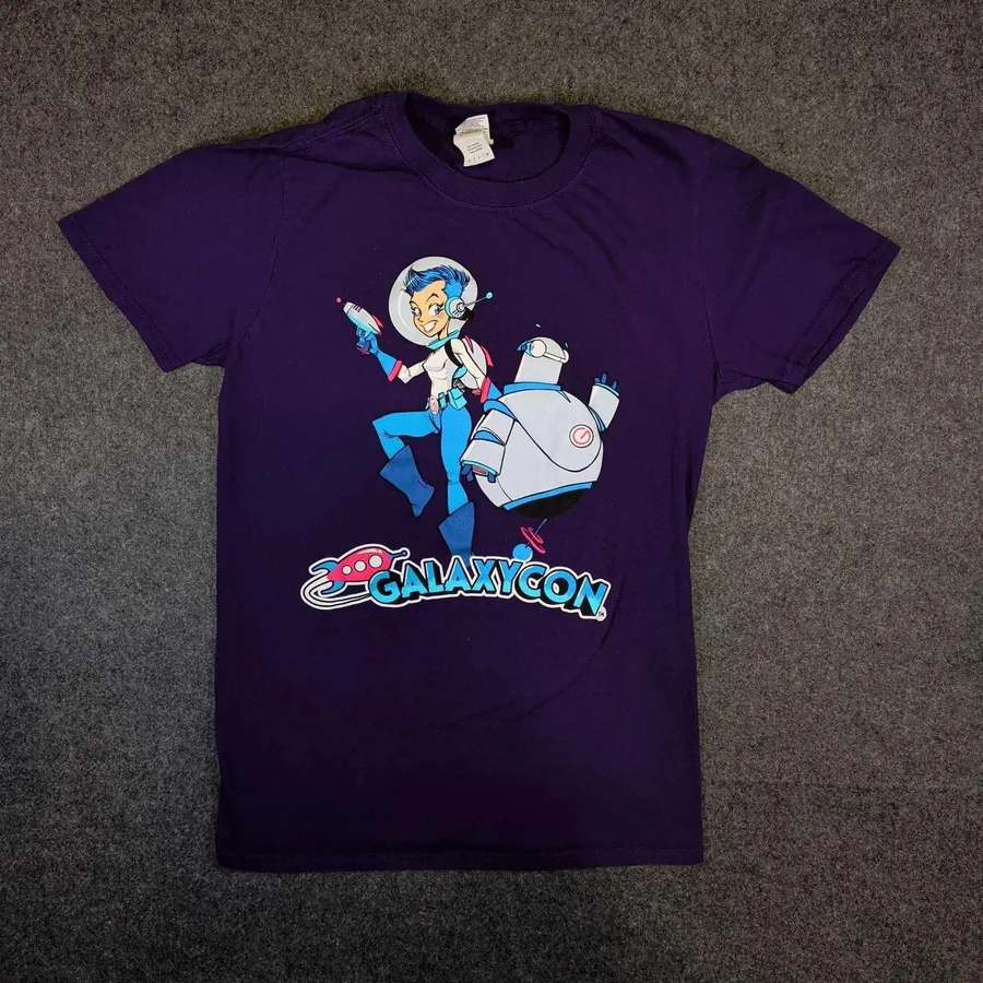 GalaxyCon Graphic T-Shirt Women Small Purple Space Robot Sci-Fi Tee
