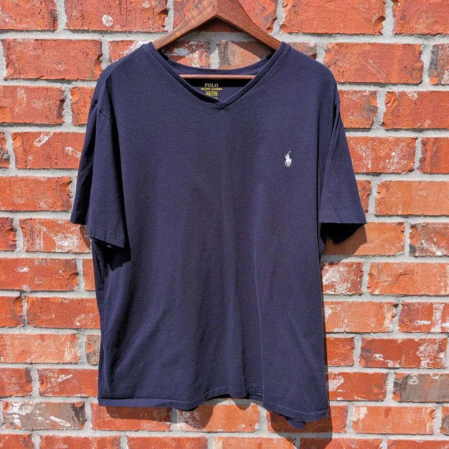 Polo Ralph Lauren V-Neck T-Shirt Mens XXL Navy Pony Logo Short Sleeve