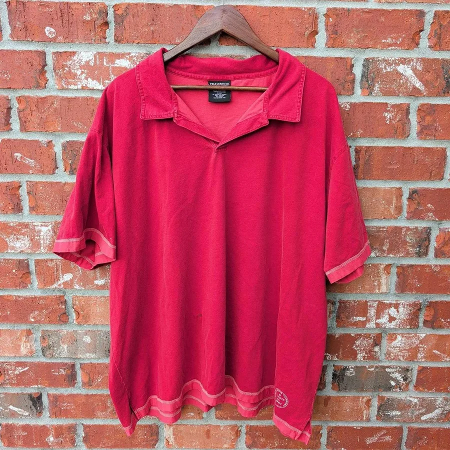 Polo Jeans Co Ralph Lauren Polo Shirt Mens 4XL Red Short Sleeve V-Neck Cotton