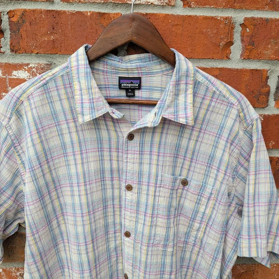 Patagonia Back Step Shirt Mens XL Multi Plaid Organic Cotton Short Sleeve Button