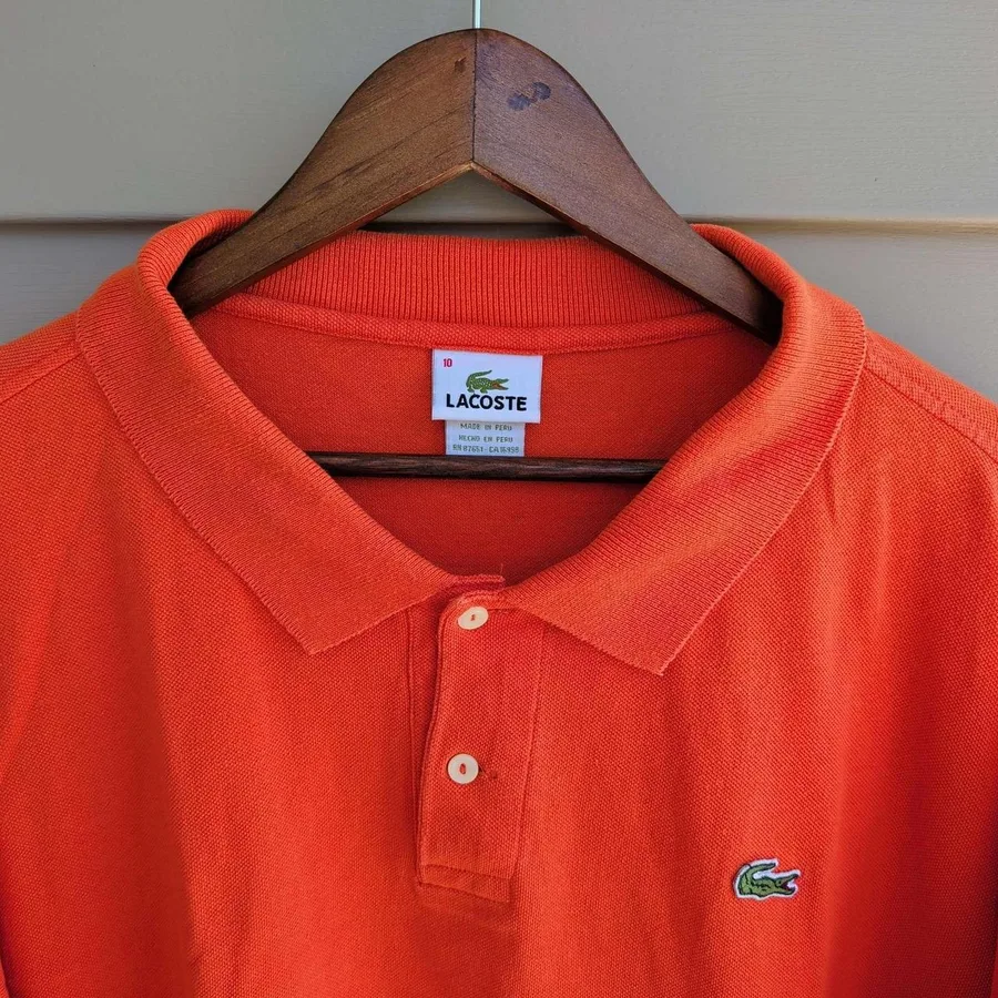 Lacoste Polo Shirt Mens 10 Orange Short Sleeve Pique Cotton Logo