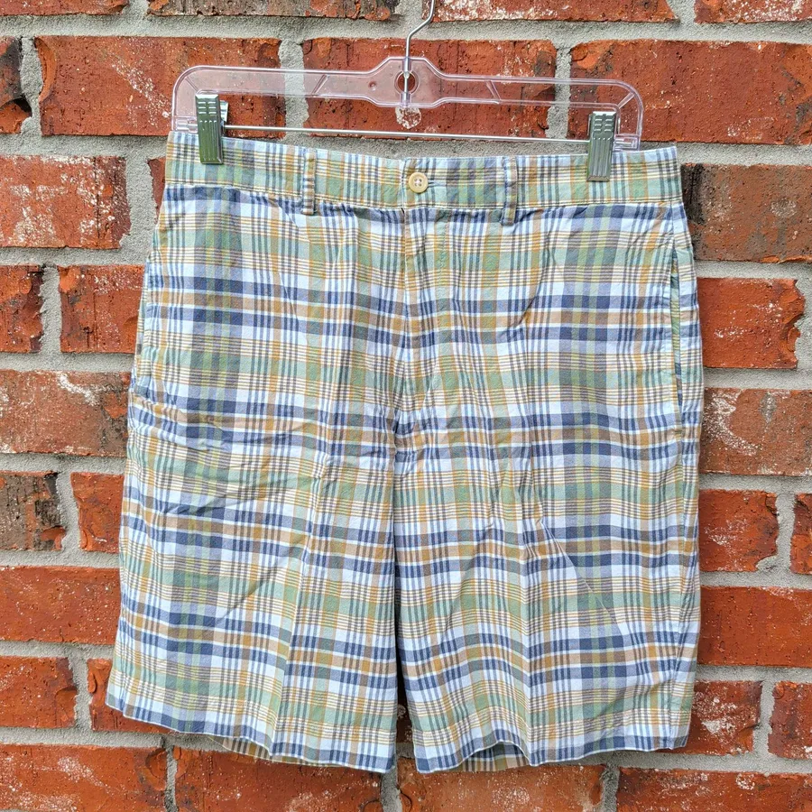 Polo by Ralph Lauren Plaid Shorts Mens Size 30 Blue Green Cotton Flat Front