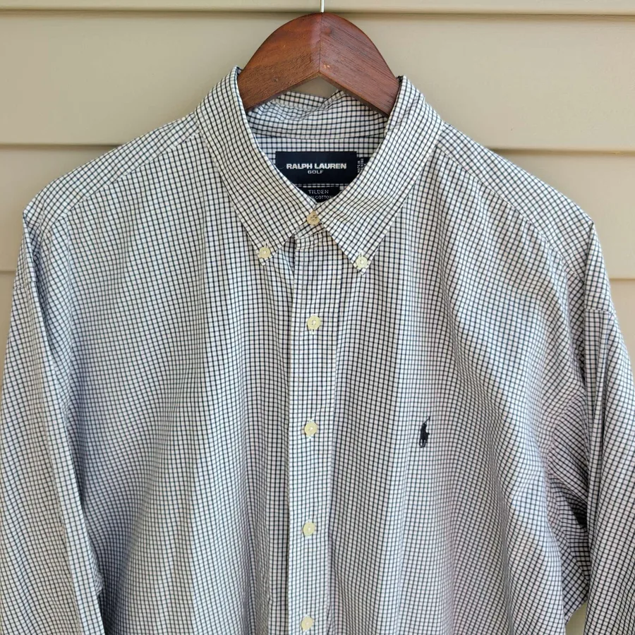 Ralph Lauren Golf Tilden Shirt Mens XL Navy Check Cotton Button Down