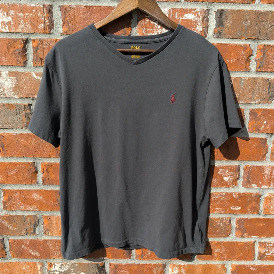 Polo Ralph Lauren V-Neck T-Shirt Mens L Gray Short Sleeve Pony Logo Tee