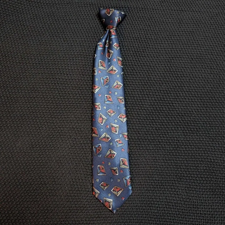 The Mens Store Necktie Mens OS Navy Blue Geometric Pyramid Print Classic Retro