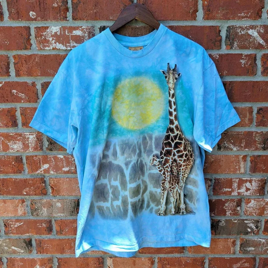 The Mountain T-Shirt Men XL Blue Tie Dye Giraffe Graphic Jan Henderson 2003