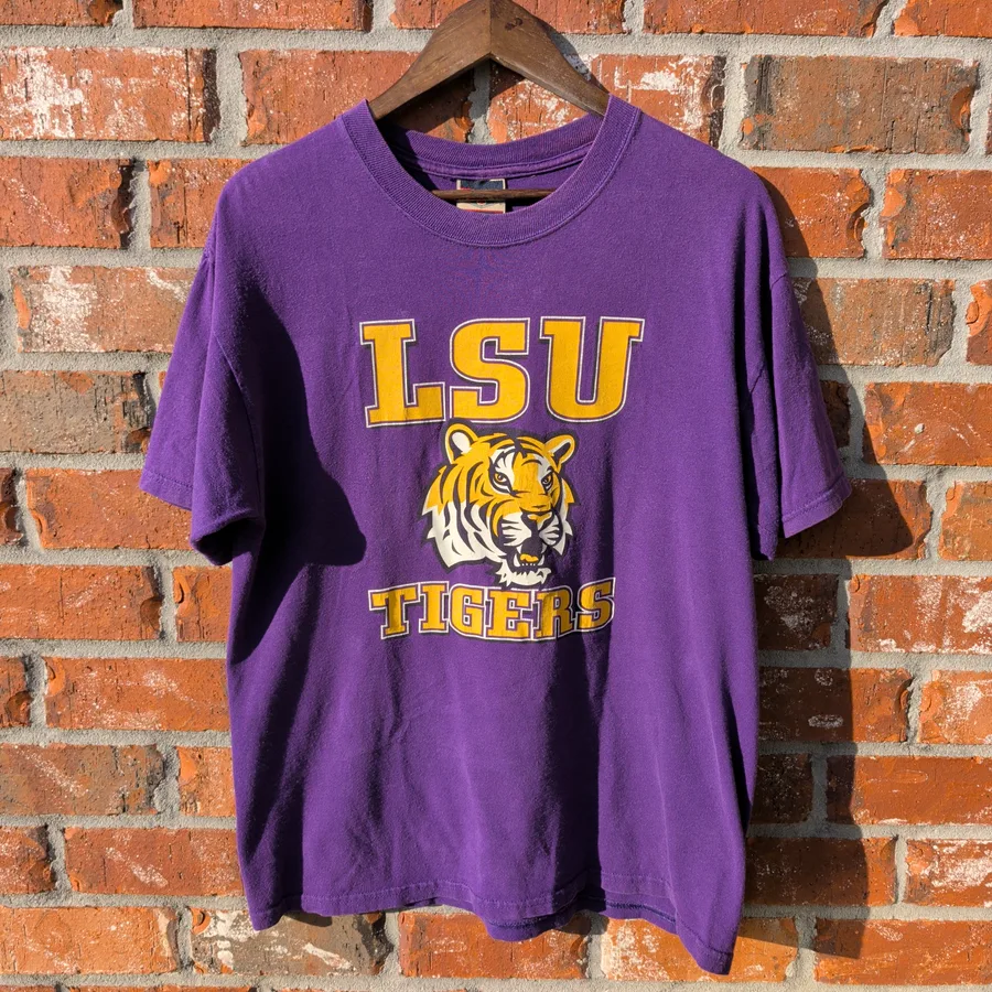 Vintage Red Oak LSU Tigers T Shirt Mens L Purple Graphic College Tee 90s
