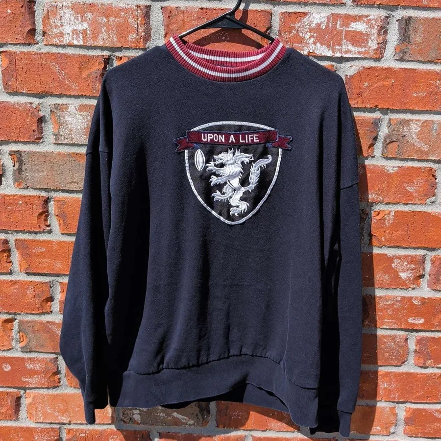 Zara Sweatshirt Mens Large Navy Blue Upon A Life Embroidered Crest Varsity