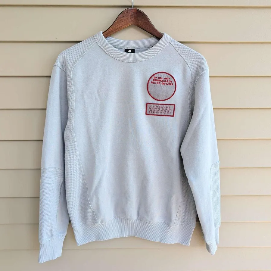 G-Star Raw Moto R SW Sweatshirt Mens M Grey Blue Patch Textured Panel D21143