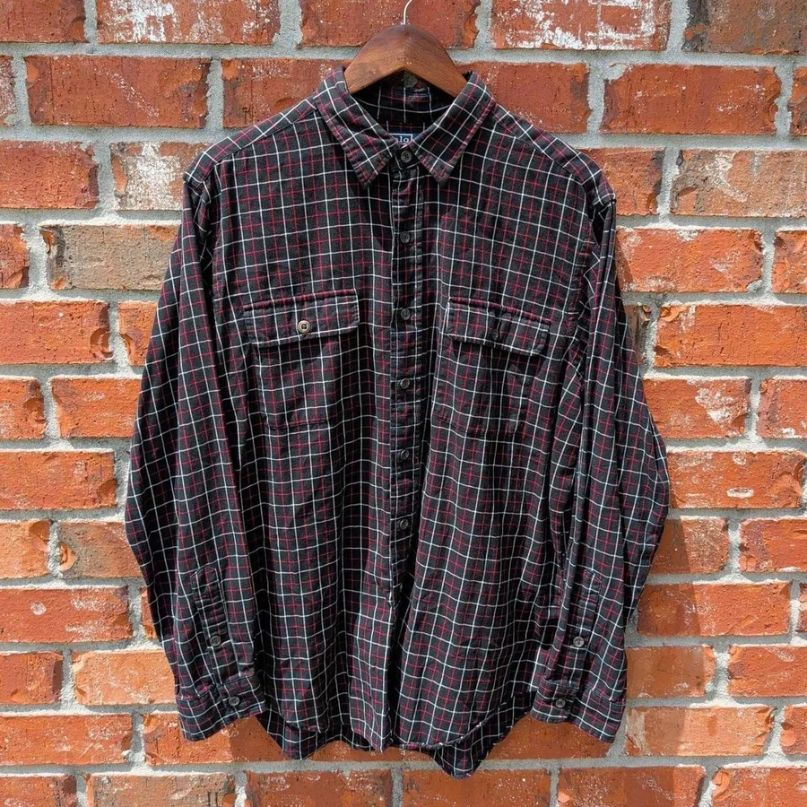 VTG Polo Ralph Lauren Button Down Shirt Men Large Black Red Plaid Long Sleeve