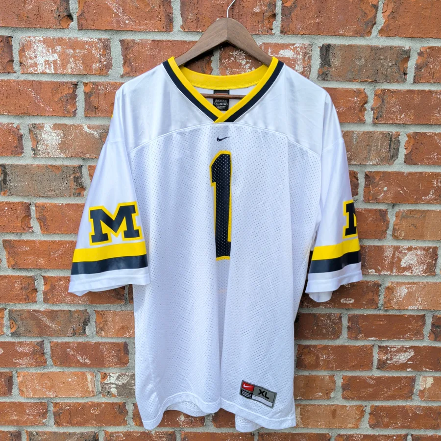 Y2K Nike Team Michigan Wolverines Football Jersey Mens XL White #1 Mesh