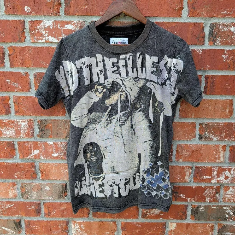 Young Dust Records Slime Tour T-Shirt Mens XS Charcoal Grey Acid Wash Graphic