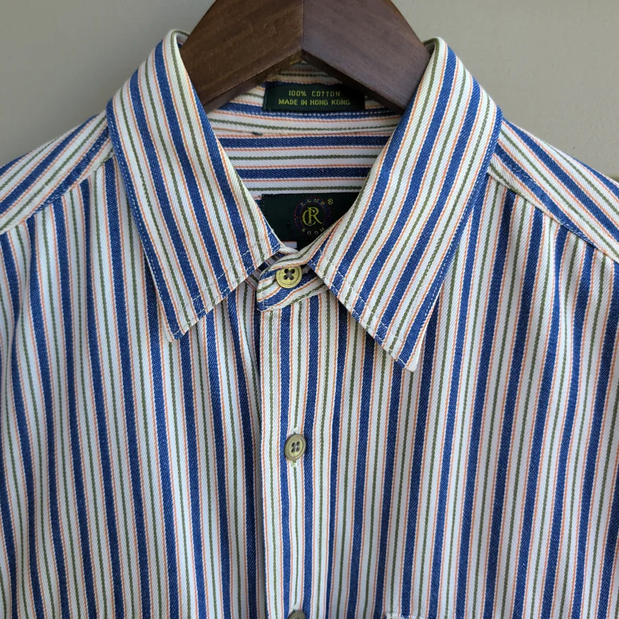 Club Room Striped Denim Shirt Mens S Blue Green Vintage Button Down