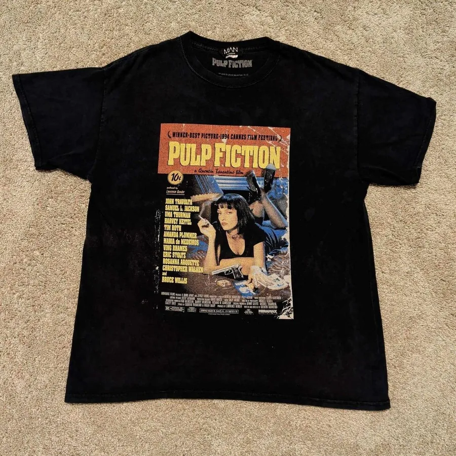 boohooMAN Pulp Fiction Shirt Mens M Black Movie Poster Graphic Tee 2019
