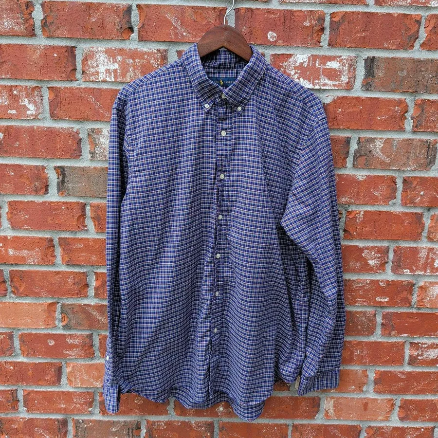 Ralph Lauren Button Down Shirt Mens XL Blue Green Red Plaid Long Sleeve Cotton