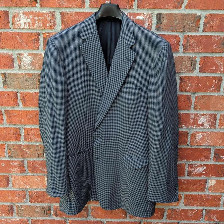 Burberry London Blazer Mens 46 XLC Blue Houndstooth Silk Wool Kensington Jacket