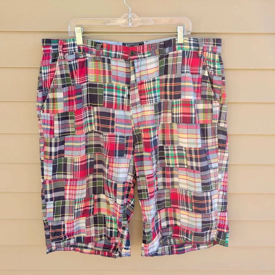 American Living Patchwork Madras Shorts Mens 42 Multicolor Plaid Cotton