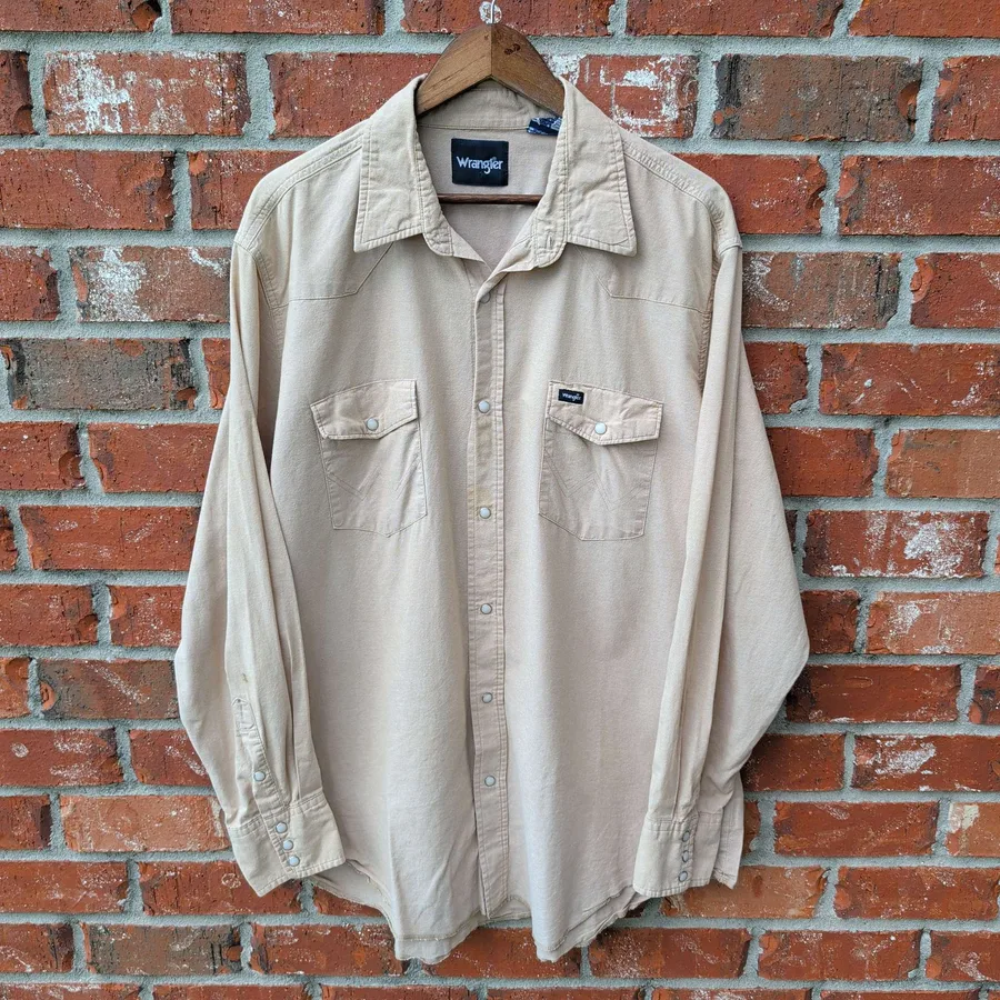 Wrangler Western Shirt Mens 2XT XXL Tall Tan Snap Button Long Sleeve