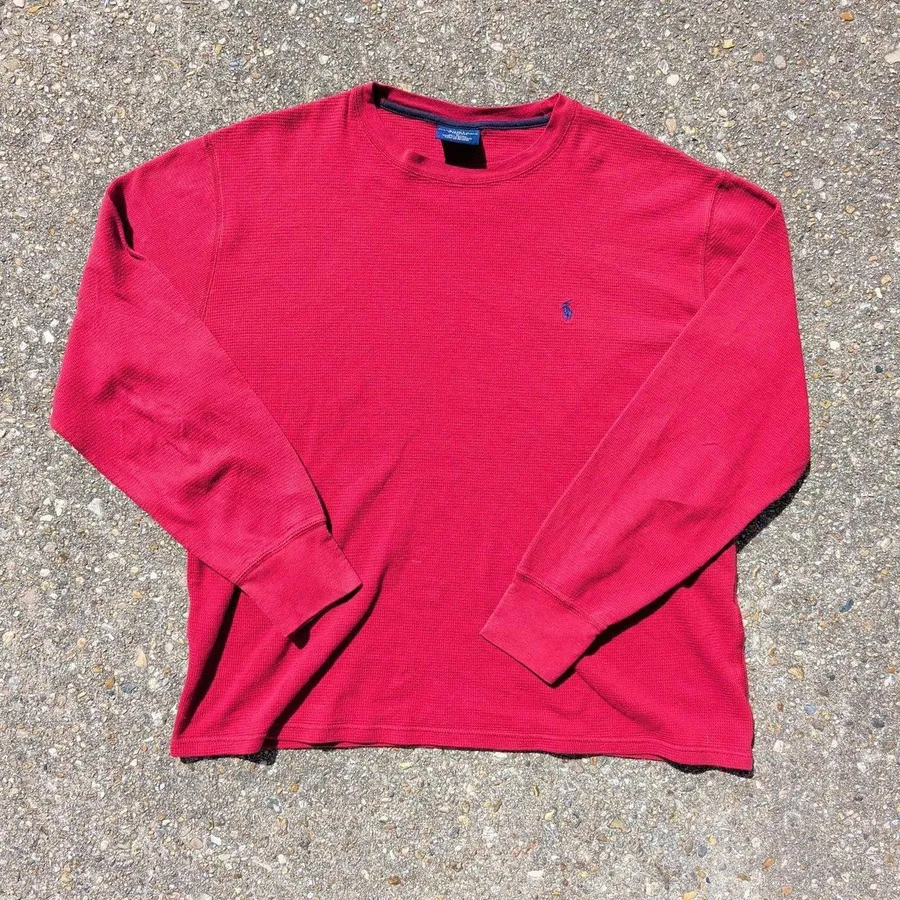Polo Ralph Lauren Thermal Shirt Mens Medium Red Waffle Knit Long Sleeve