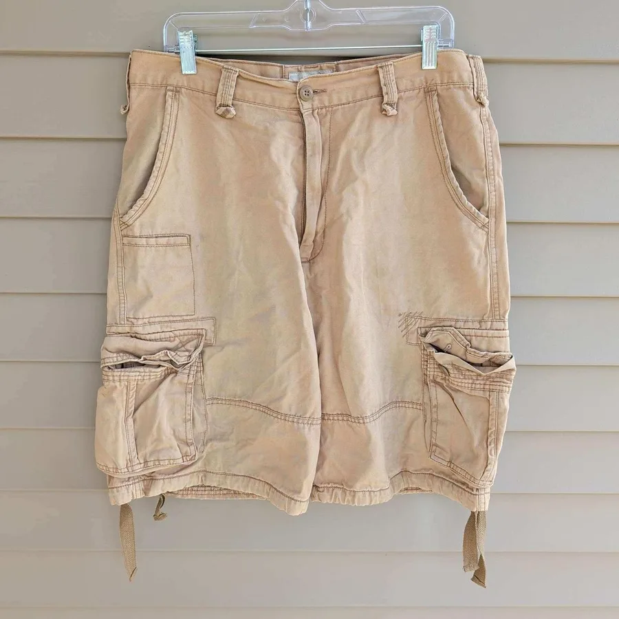 Jordan Craig Cargo Shorts Mens 34 Khaki Tan Utility Multi Pocket Drawstring Hem