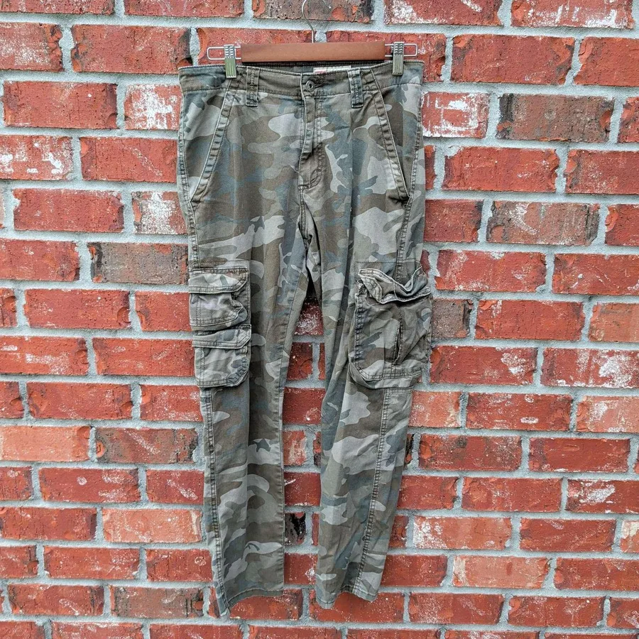 Wrangler Cargo Pants Mens 30x30 Green Camo Regular Taper Stretch Utility