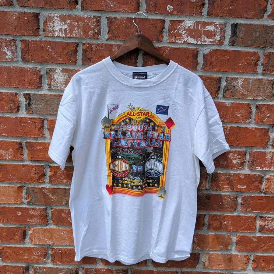 NBA T-Shirt Men Large White 2007 All-Star Game Las Vegas Graphic Tee