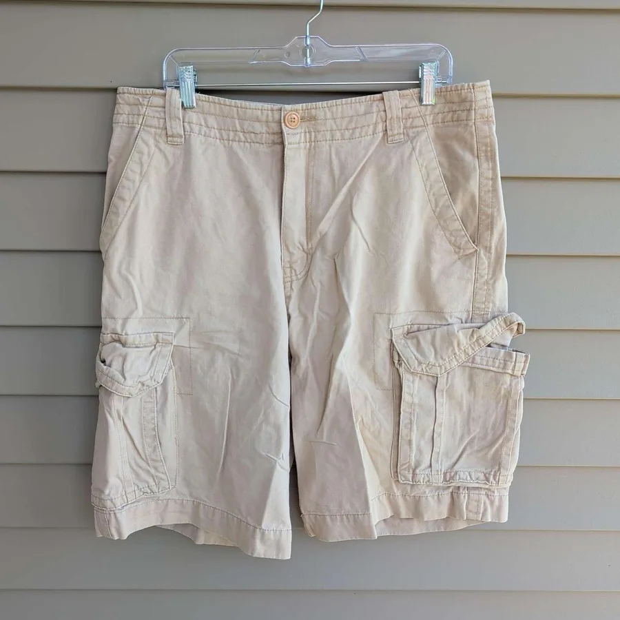 Aeropostale Cargo Shorts Mens 34 Tan Khaki Cotton Twill Multi Pocket Utility