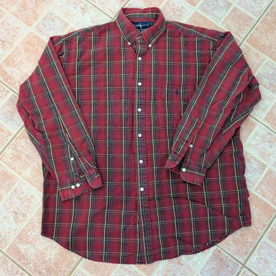 Vintage 90's Ralph Lauren The Big Shirt Mens Large Red Plaid Button Down