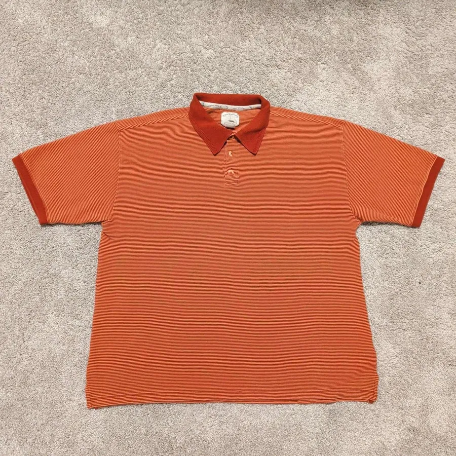 Original Island Sport Polo Shirt Mens Large Orange Micro Stripe Short Sleeve