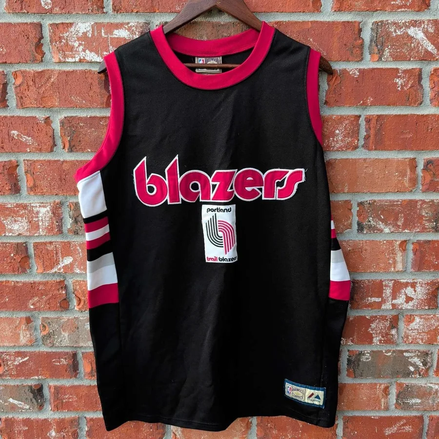 Majestic Portland Trail Blazers Jersey Mens L Black Hardwood Classics NBA