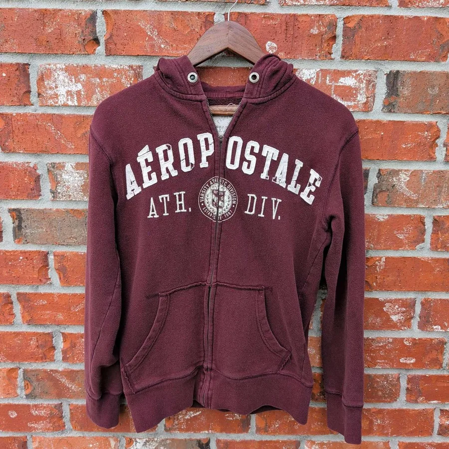 Aeropostale Zip Up Hoodie Women XS Burgundy Athletic Graphic