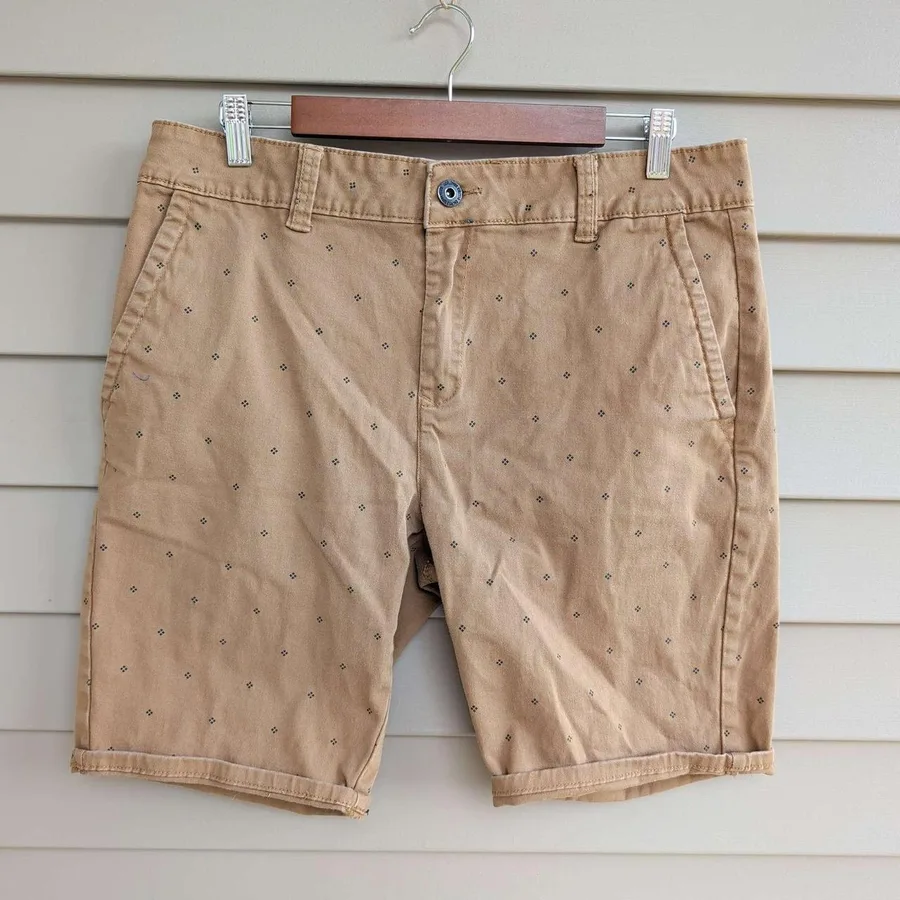 Empyre Chino Shorts Mens 32 Tan Micro Diamond Print Surplus Co Cotton Stretch