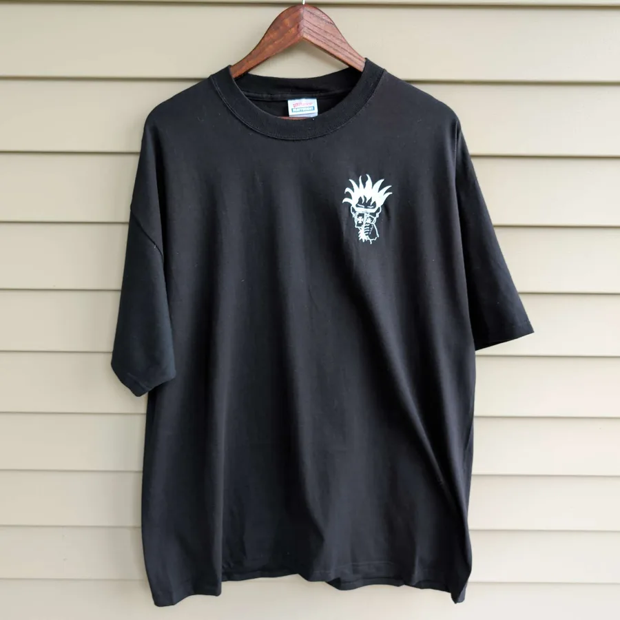 Vintage Hanes Heavyweight Graphic Tee Mens XL Black Skull Flame Embroidered