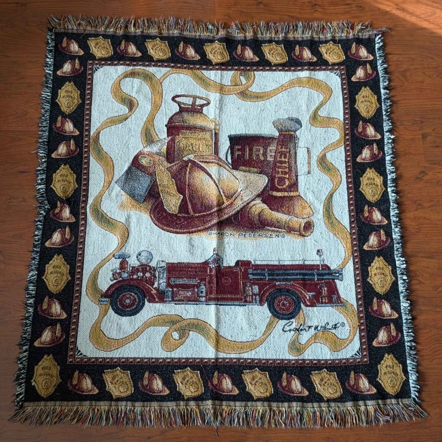 Sharon Pedersen Firefighter Woven Tapestry Throw Blanket Fire Truck