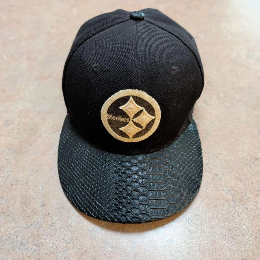 Kap King Snapback Hat Mens OSFM Black Steelers Faux Snakeskin Brim Flat Bill