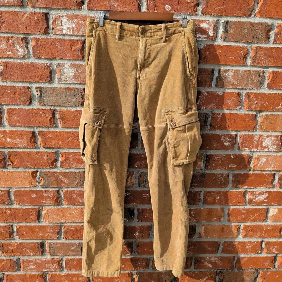 Arizona Corduroy Cargo Pants Mens Size S Tan Brown Streetwear Multi-Pocket