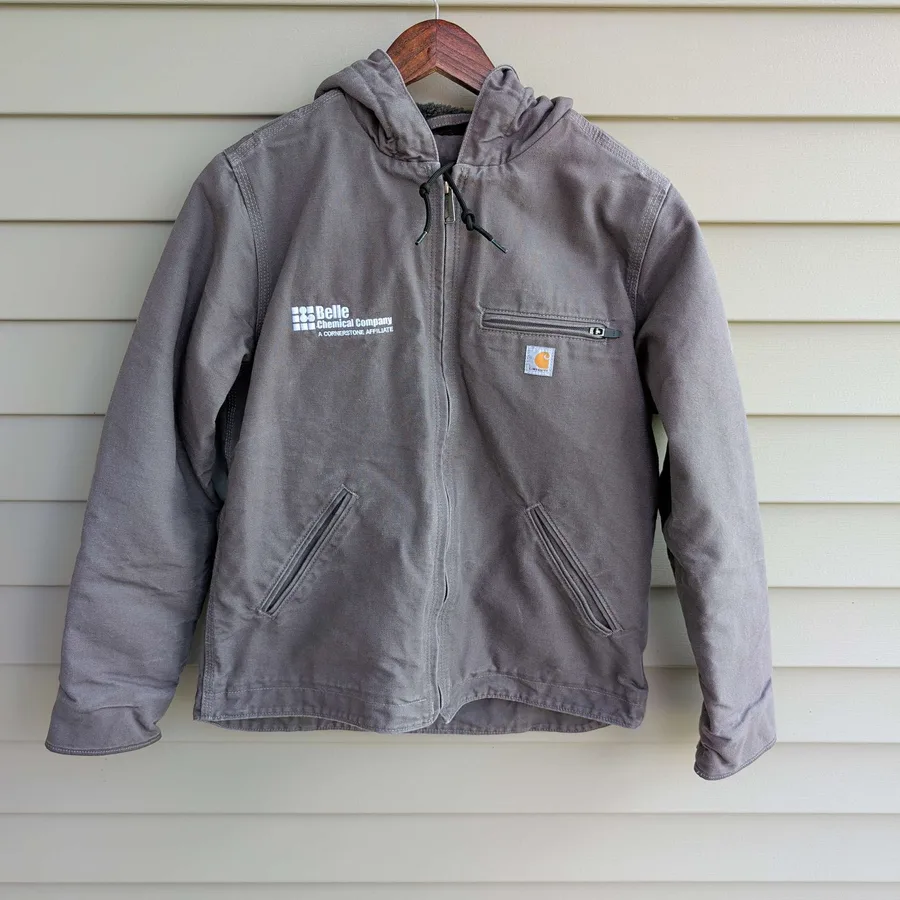 Carhartt Sherpa Lined Duck Jacket Womens S 4/6 Gray Hooded Belle Chemical