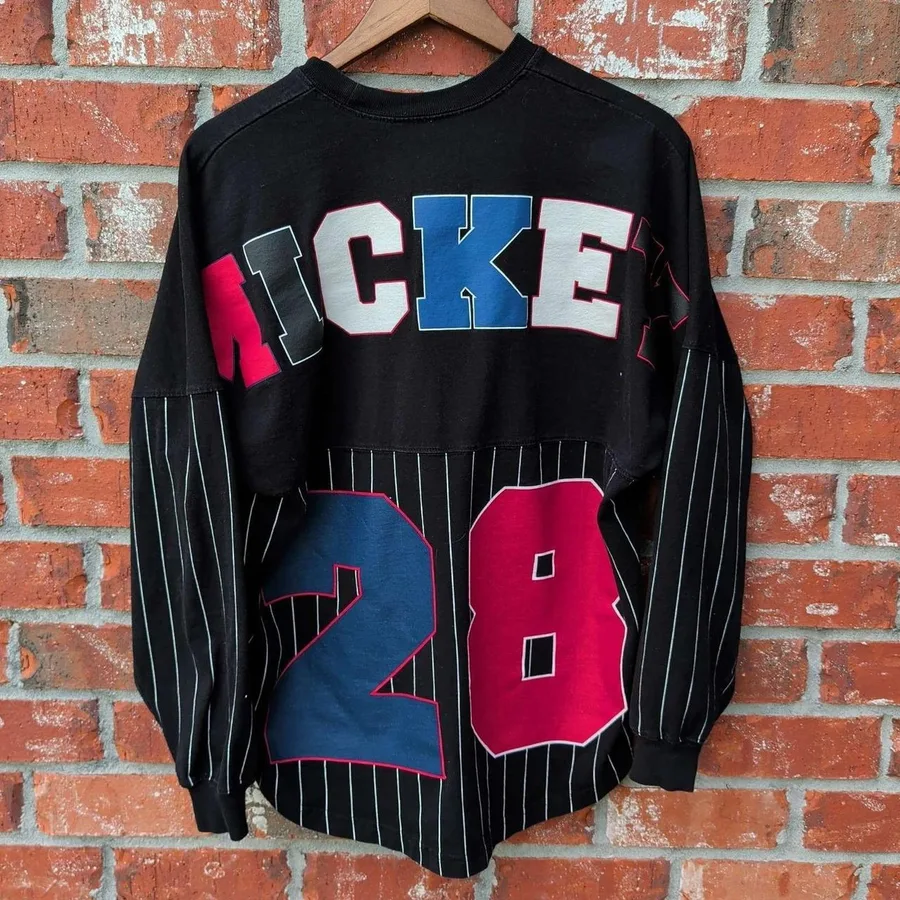 Disney Spirit Jersey Long Sleeve Shirt Mens Medium Black Pinstripe Mickey 28