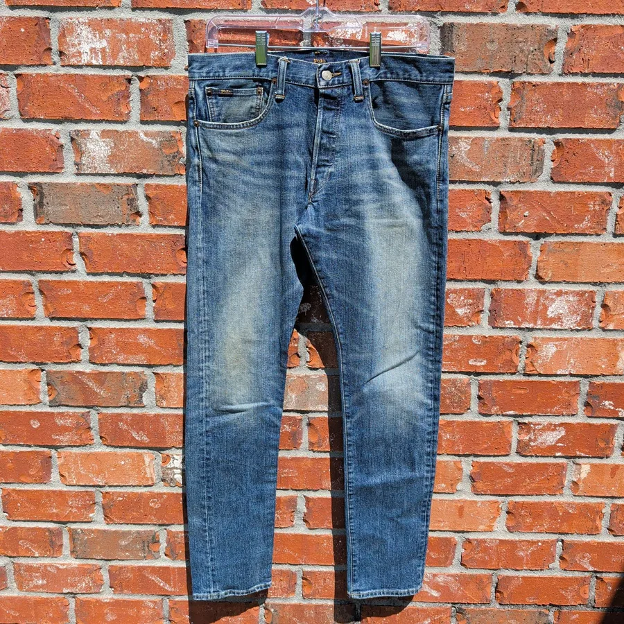 Polo Ralph Lauren Jeans Mens 32x32 Blue Slim Fit Whiskered Denim Button Fly