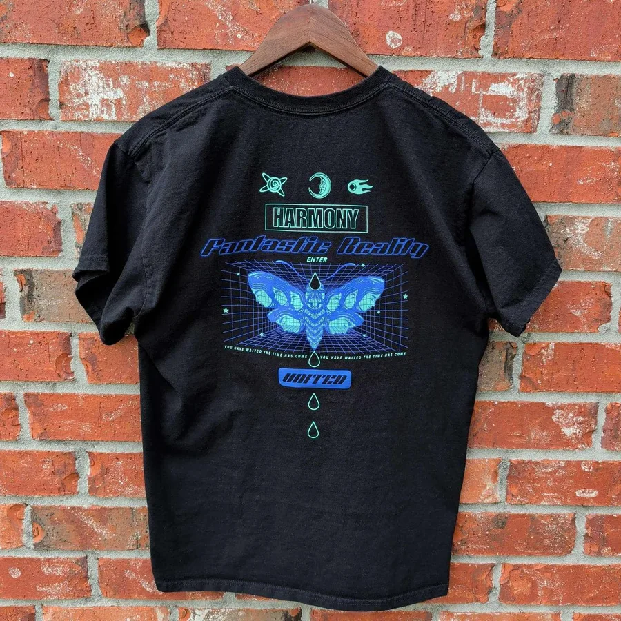 Empyre Graphic Tee Mens Large Black Harmony Fantastic Reality Butterfly Shirt