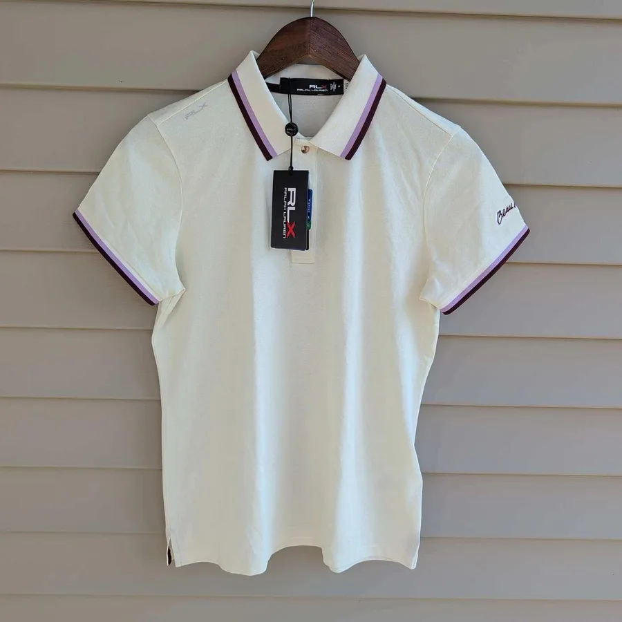 RLX Ralph Lauren Polo Shirt Womens Medium Cream Mauve Beau Rivage Pique NEW