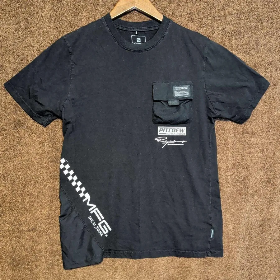 Southpole T-Shirt Mens Medium Black Pitcrew Racing Cargo Pocket Graphic Tee