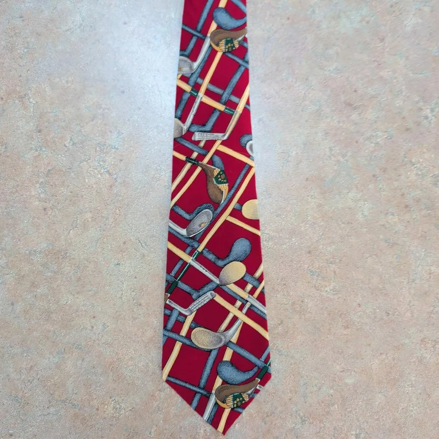 Polo Ralph Lauren Tie Mens Red Golf Club Novelty Print 100% Silk Made in USA