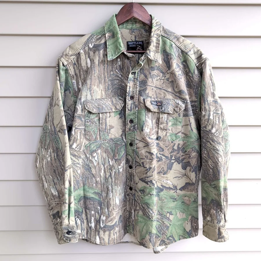Rattlers Brand Realtree Camo Shirt Mens L Button Down Hunting Flannel