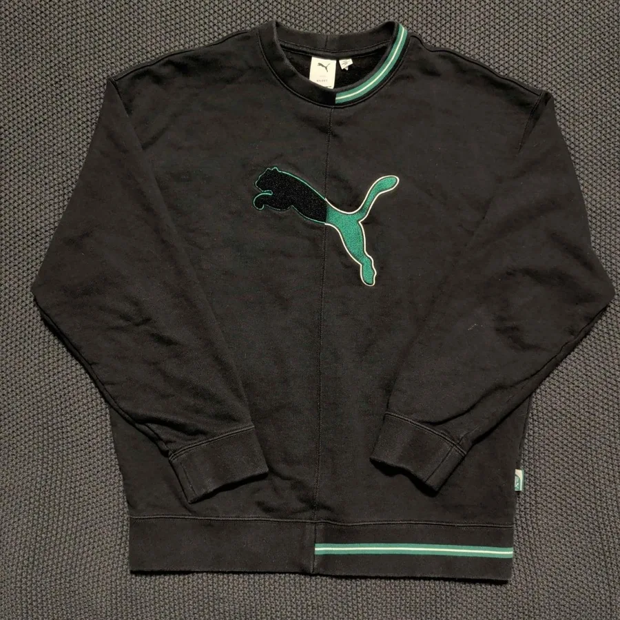 Puma Select Sweatshirt Mens Small Black Green Logo Deconstructed