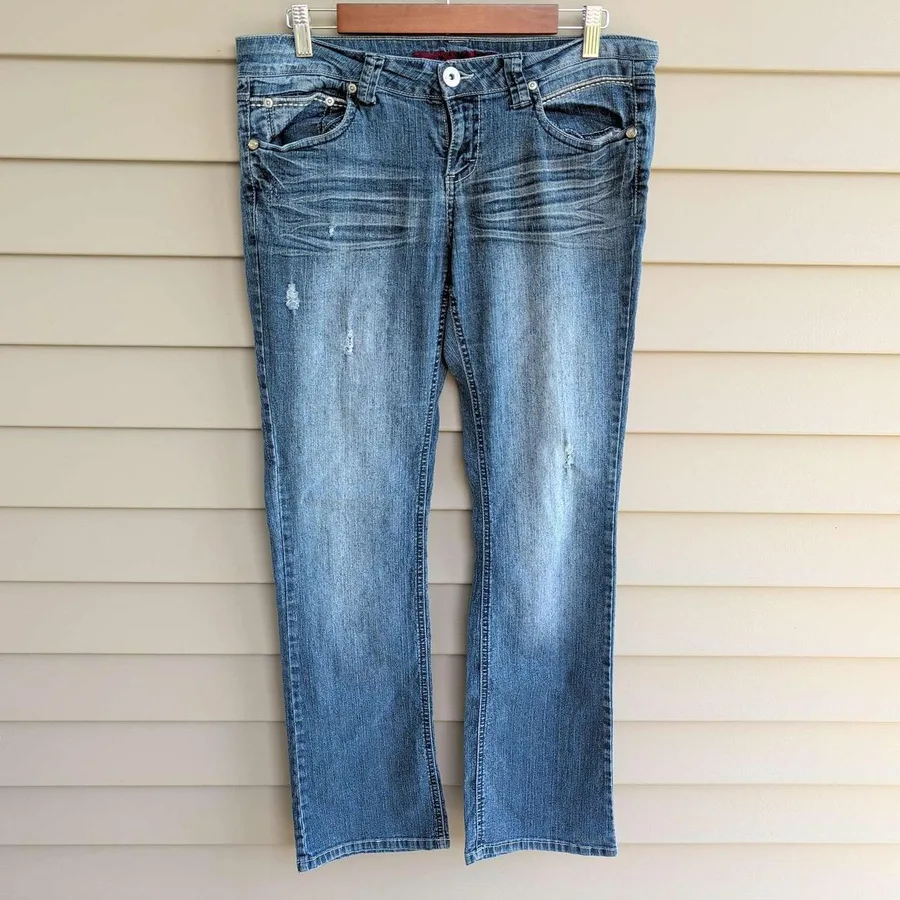 Bongo Bootcut Jeans Womens 11 Blue Medium Wash Embellished Flap Pocket Y2K
